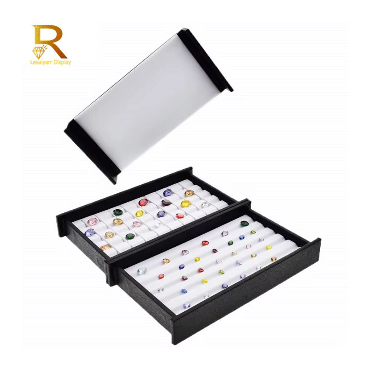 Lesaiyarr Schmuckdisplay aus Leder mit magnetischer Abdeckung und Diamant-Muster in Schwarz - Bild 3