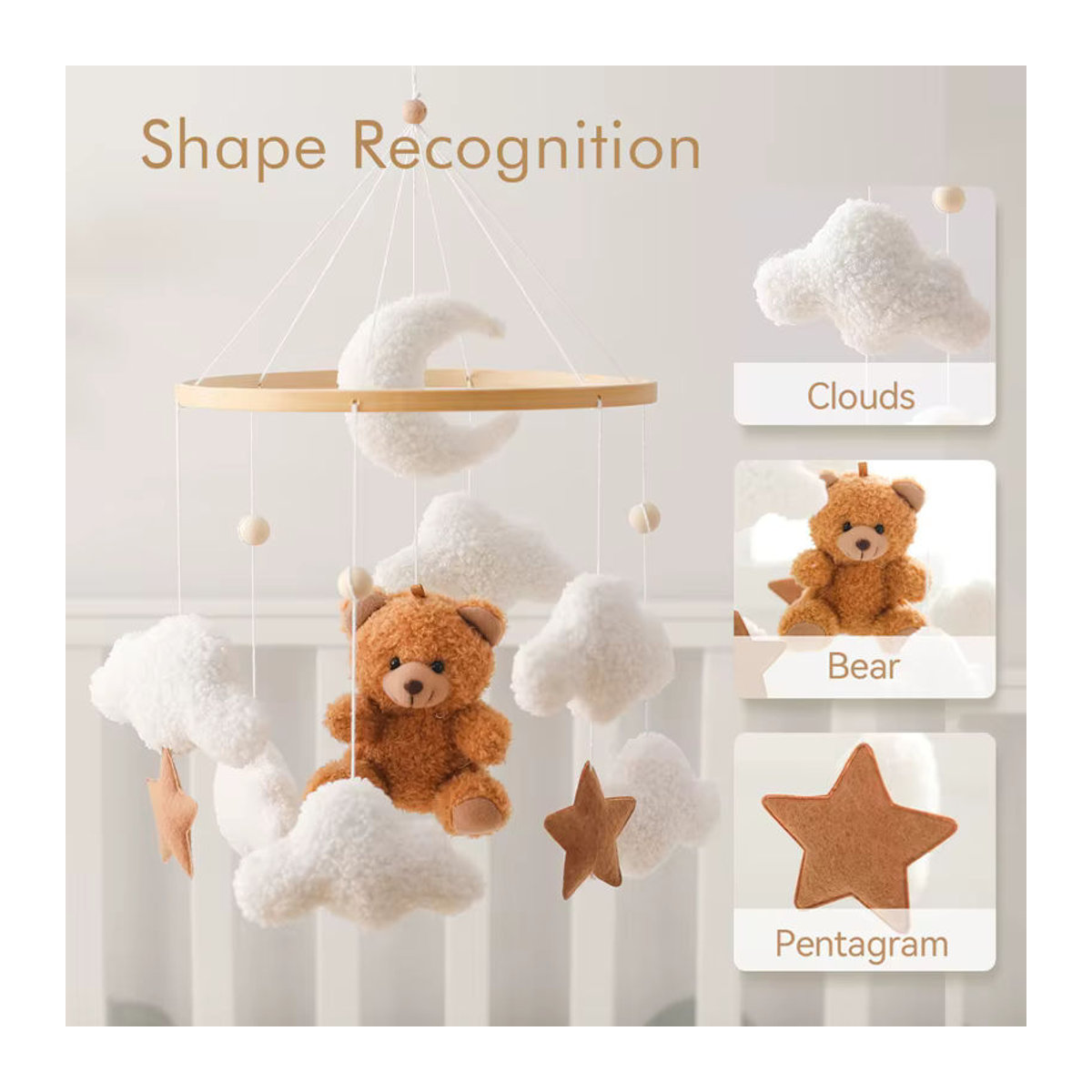 Let's Make Baby Mobile aus Holz und Filz mit Bär, Wolken, Sternen und Mond in Mehrfarbig - Bild 1