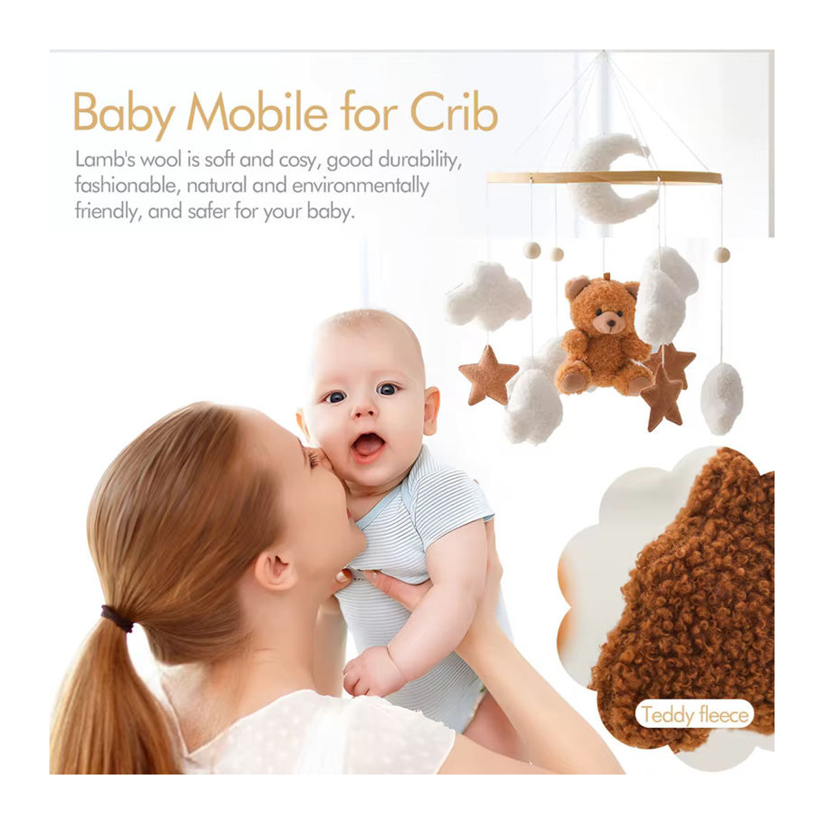 Let's Make Baby Mobile aus Holz und Filz mit Bär, Wolken, Sternen und Mond in Mehrfarbig - Bild 2