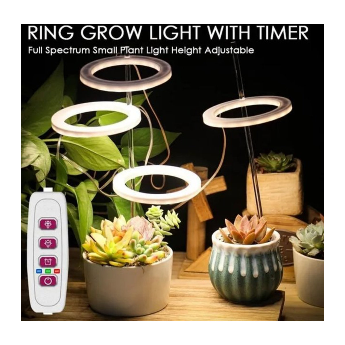 LETIITTGOO Dimmbares Vollspektrum Pflanzenwachstumslicht mit Timer und höhenverstellbarem Ring-Halo für Zimmerpflanzen in minimalistischem Design - Bild 1