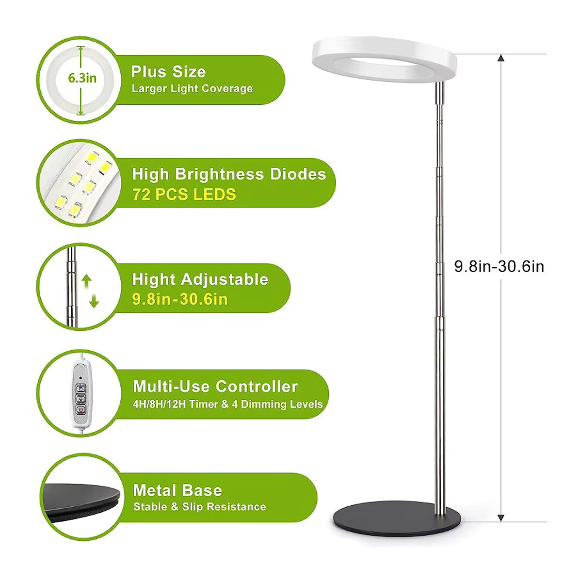 LETIITTGOO Dimmbares Vollspektrum Pflanzenwachstumslicht mit Timer und höhenverstellbarem Ring-Halo für Zimmerpflanzen in minimalistischem Design - Bild 4