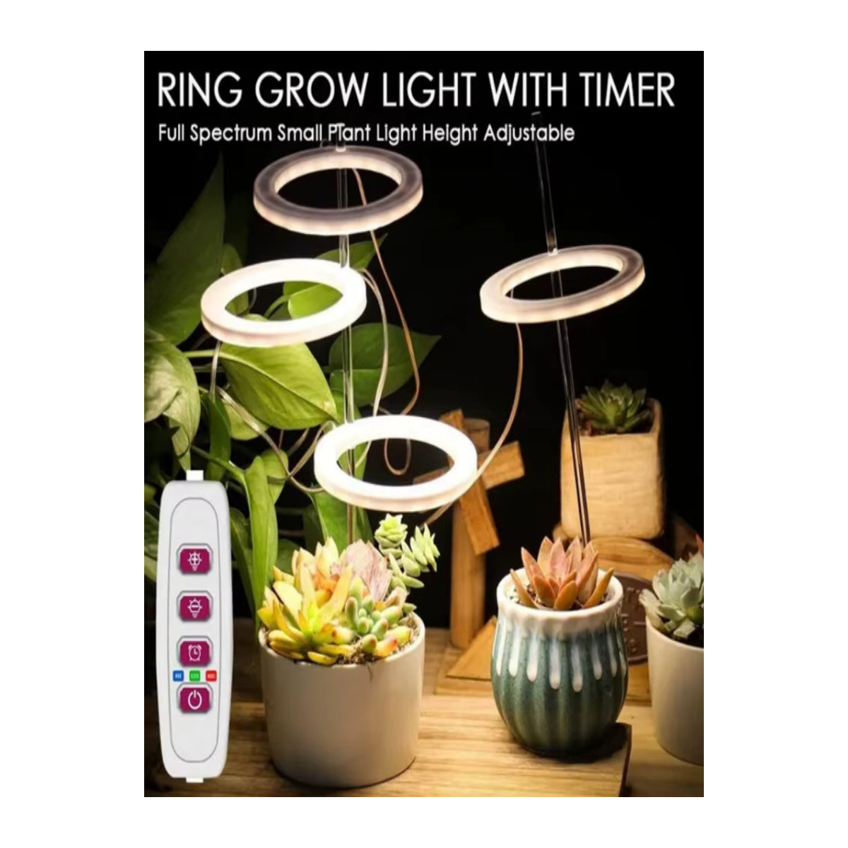 LETIITTGOO Dimmbares Vollspektrum Pflanzenwachstumslicht mit Timer und höhenverstellbarem Ring-Halo für Zimmerpflanzen in minimalistischem Design - Bild 6