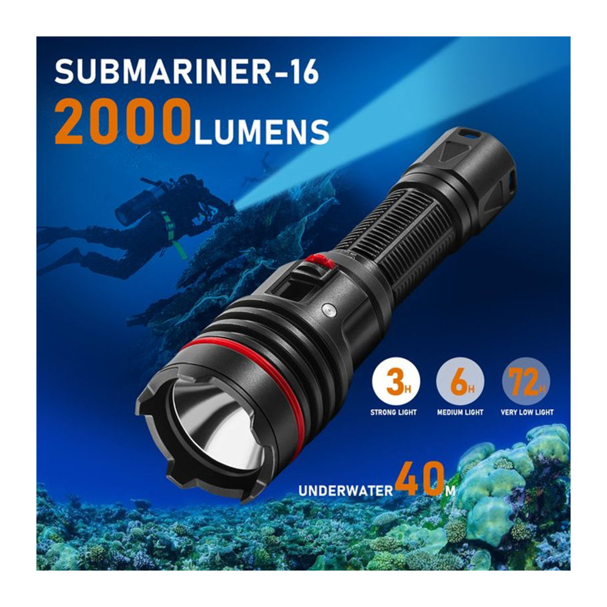 Leton Power SM-16 Unterwasserlampe wiederaufladbare Tauchlampe mit Typ-C Anschluss für bis zu 100m Tiefe - Bild 1