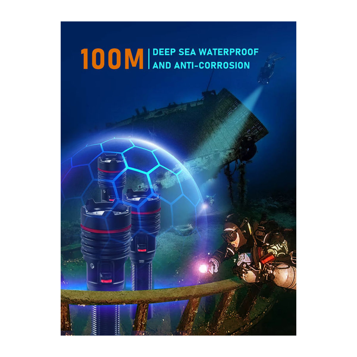 Leton Power SM-16 Unterwasserlampe wiederaufladbare Tauchlampe mit Typ-C Anschluss für bis zu 100m Tiefe - Bild 2