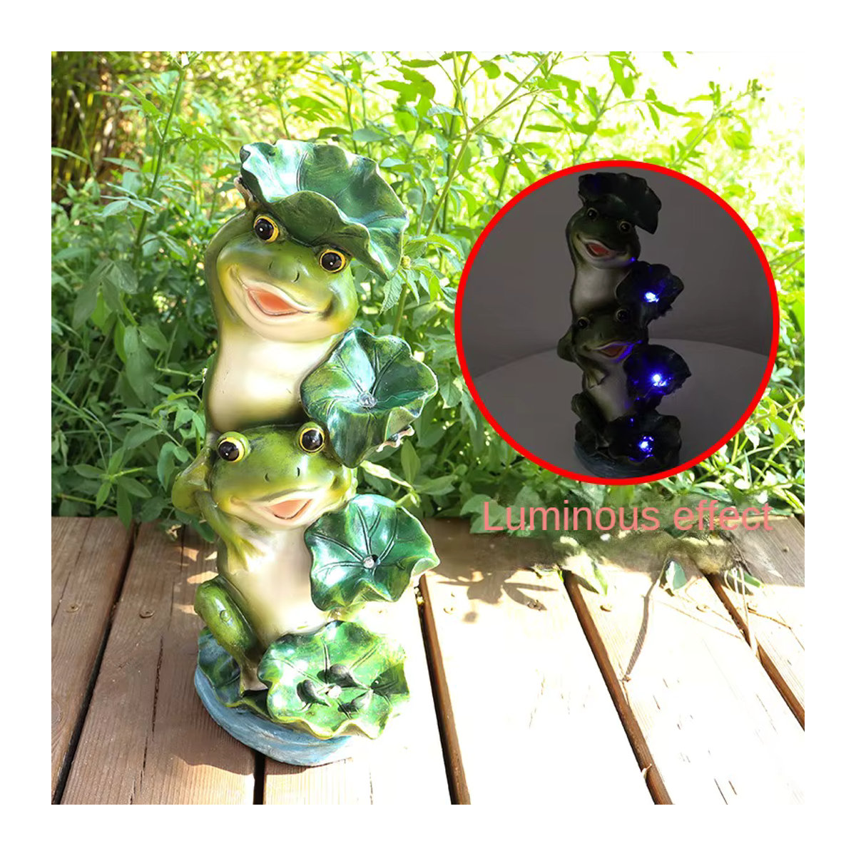 Leuchtende Solarleuchte Frosch aus Kunstharz in Grün als kreative Garten-Dekoration für deinen Außenbereich - Bild 2