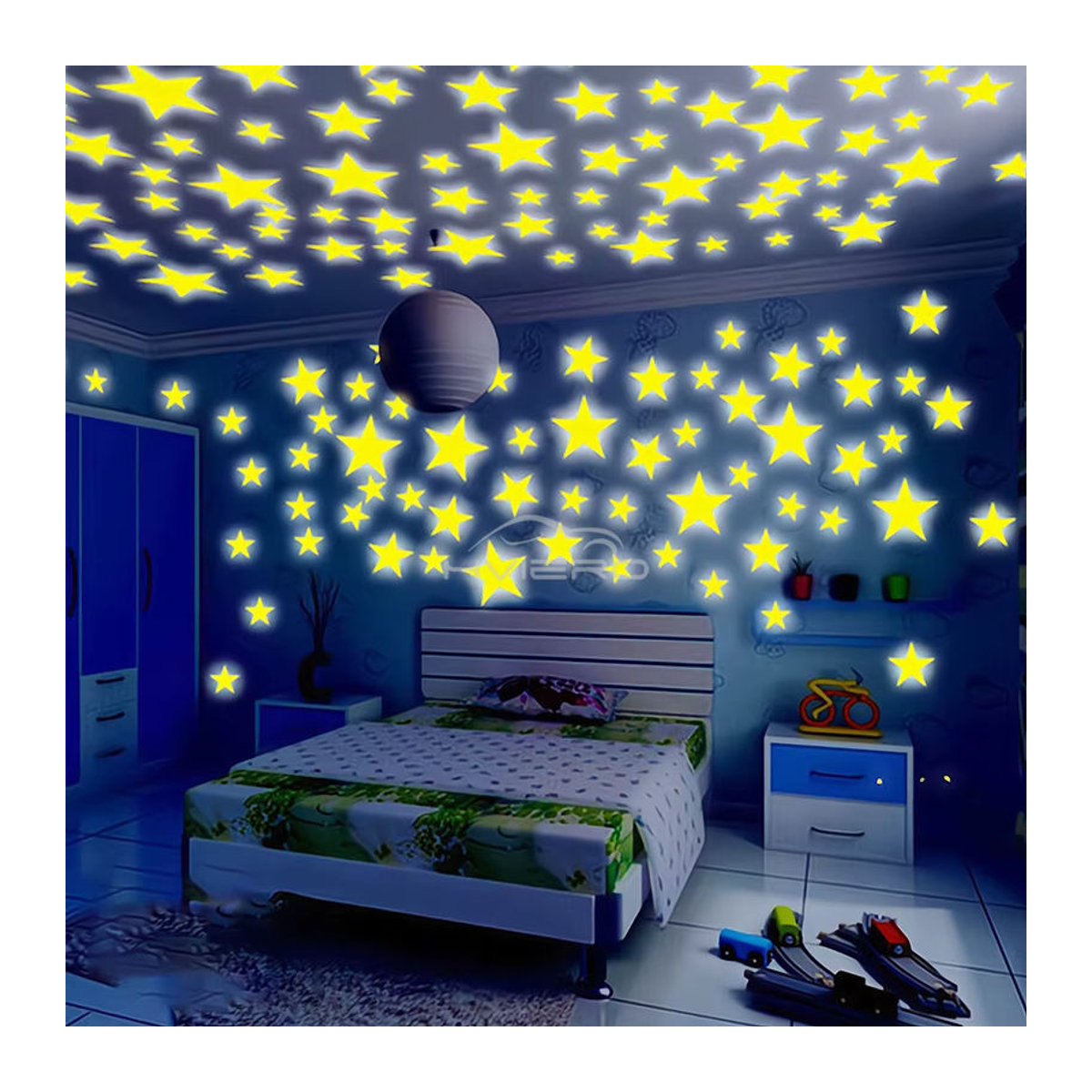 Leuchtende Stern Wandaufkleber Glow in the Dark Fluoreszierende Wanddekoration für Kinderzimmer und Schlafzimmer, Mehrfarbig, Höhe: 3 cm - Bild 2