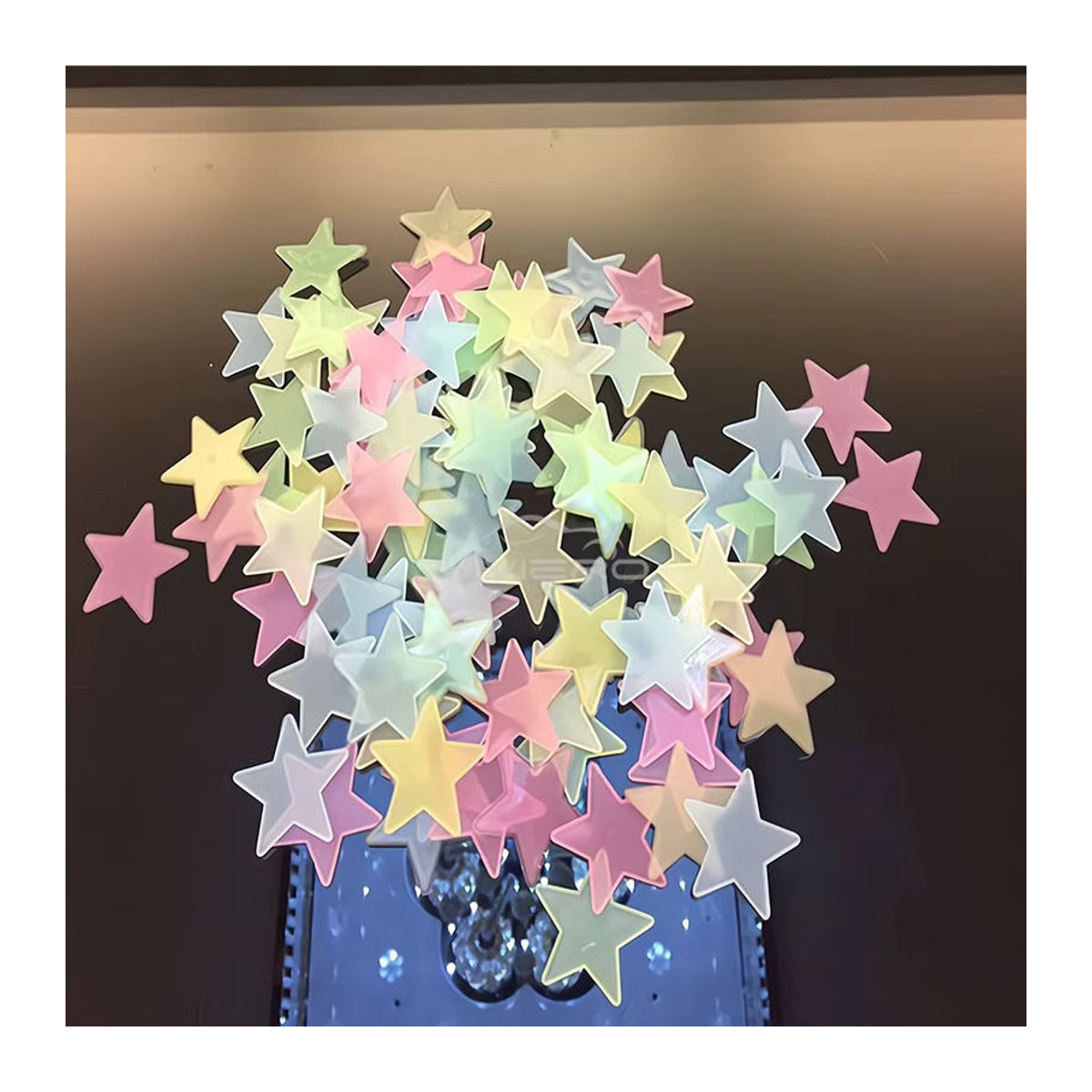 Leuchtende Stern Wandaufkleber Glow in the Dark Fluoreszierende Wanddekoration für Kinderzimmer und Schlafzimmer, Mehrfarbig, Höhe: 3 cm - Bild 3