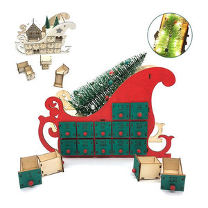 Leuchtender Adventskalender aus Holz mit 24 Schubladen und LED-Licht in Rot für deine Weihnachtsdekoration