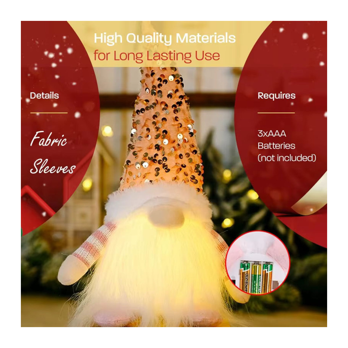 Leuchtender Weihnachtszwerg aus Plüsch als dekorative Tom Figur in Grau und Mehrfarbig - Bild 5