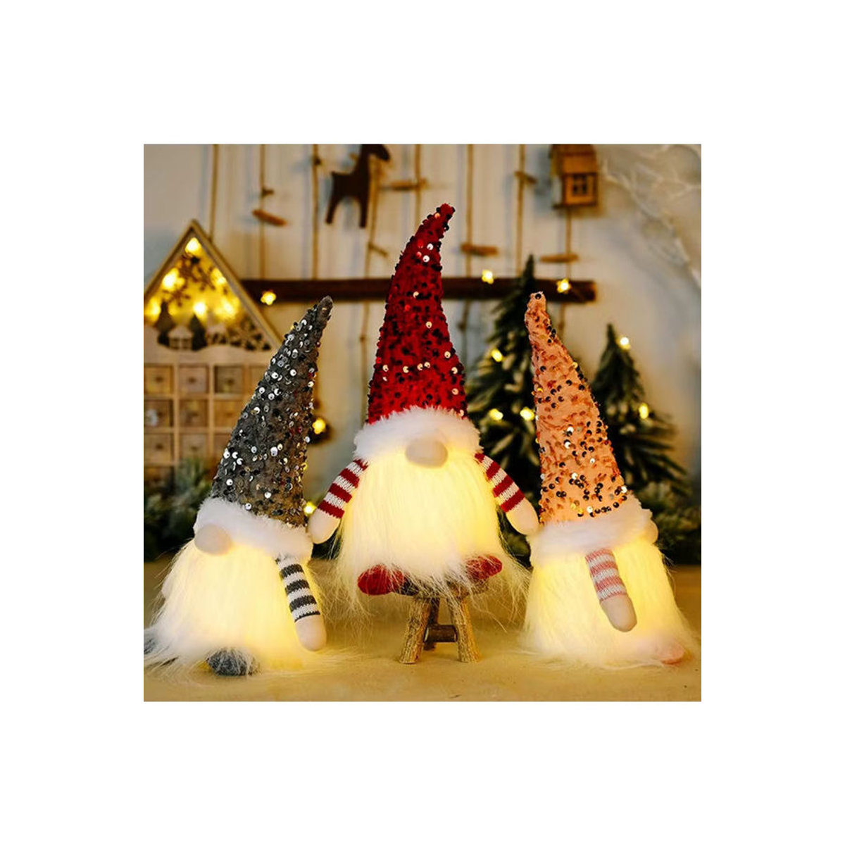 Leuchtender Weihnachtszwerg aus Plüsch als dekorative Tom Figur in Grau und Mehrfarbig - Bild 7