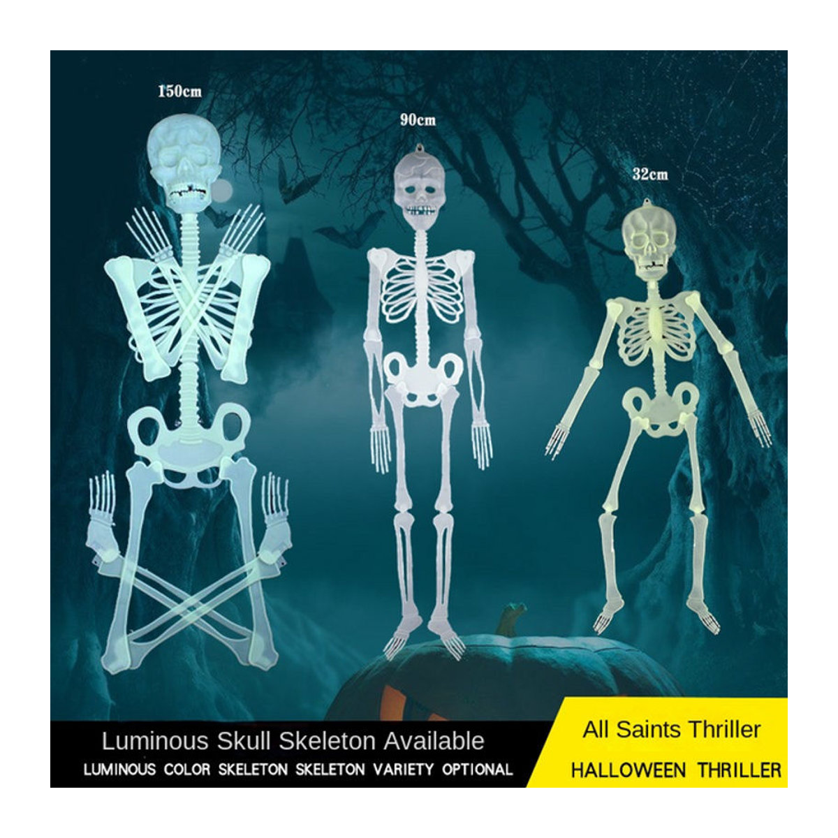 Leuchtendes Halloween Skelett Modell aus Kunststoff in Weiß zur Horror Dekoration - Bild 1