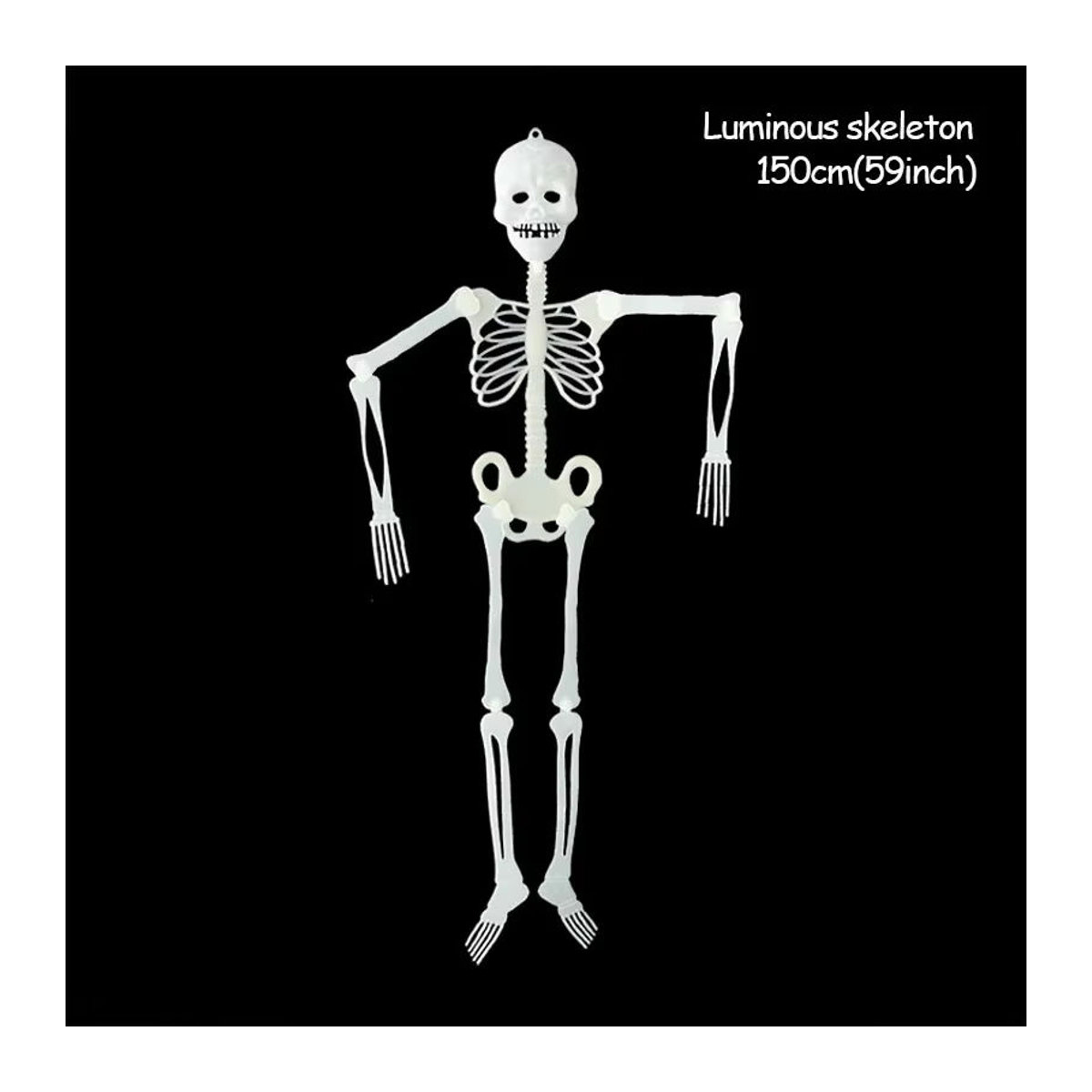 Leuchtendes Totenkopf-Skelett als hängende Halloween-Dekoration aus weißem Kunststoff - Bild 2