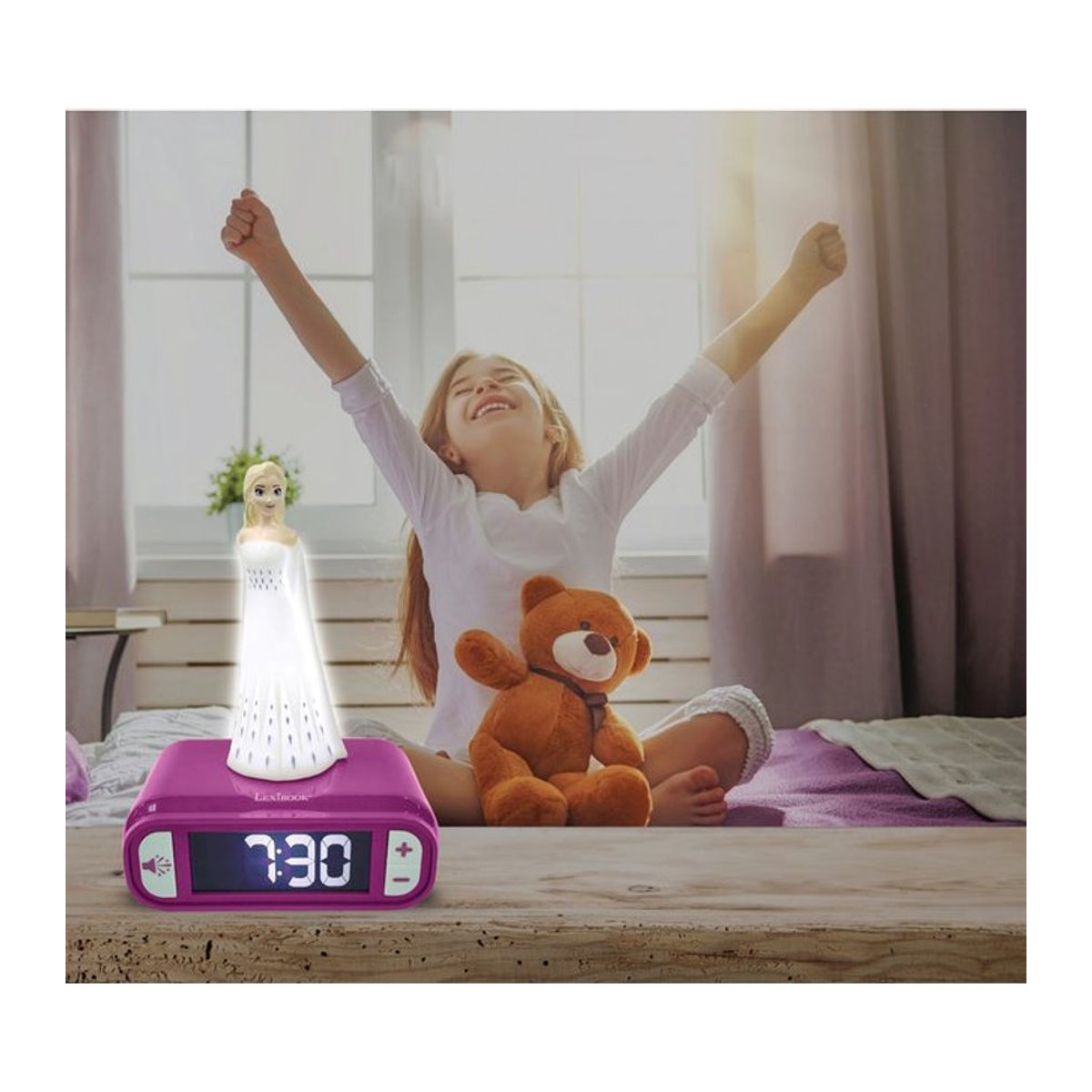 Lexibook Disney Frozen 2in1 Digitaler Wecker mit Nachtlicht und 3D-Sounds in Lila und Mehrfarbig - Bild 1