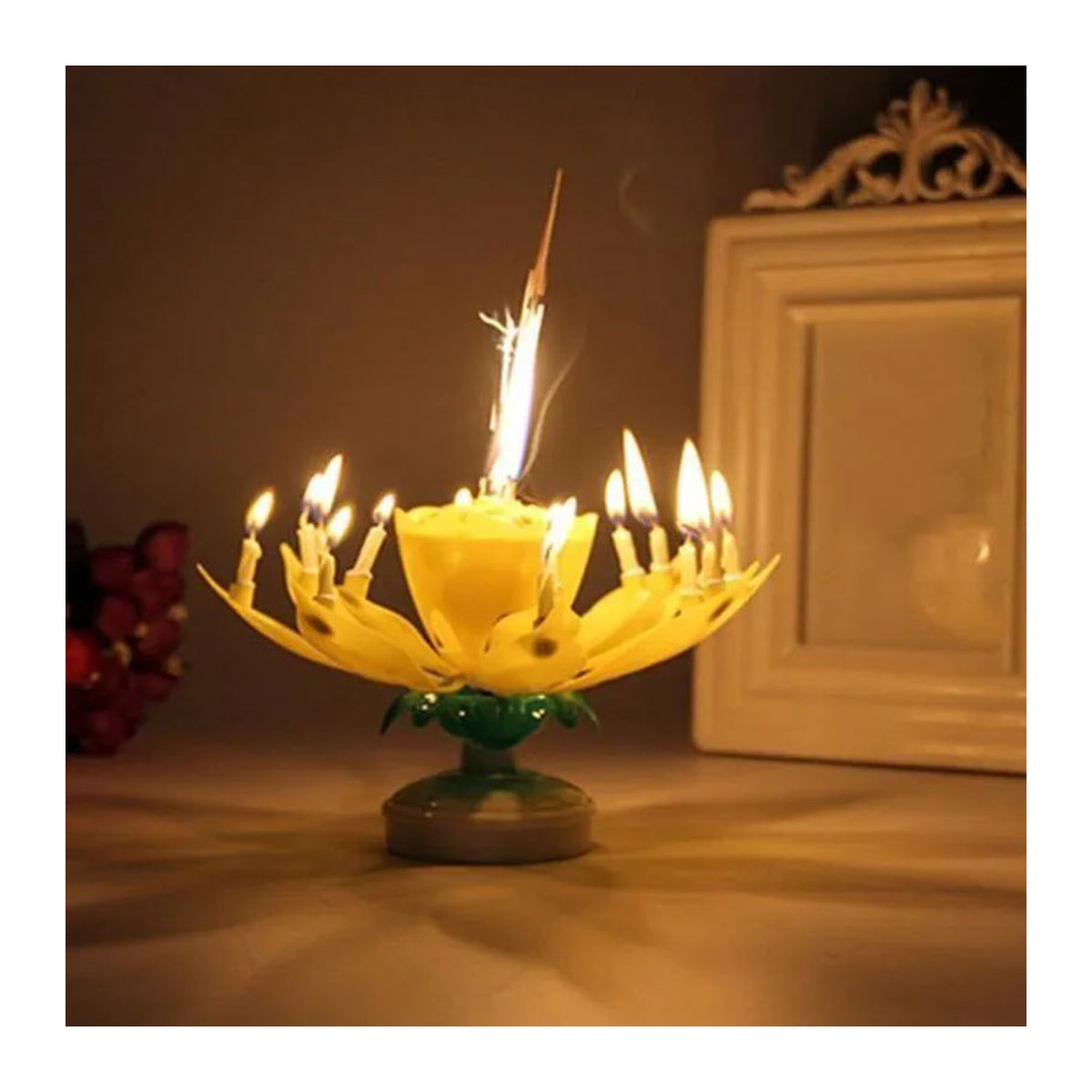 LG-EXPRO Musikalisches Lotus-Blüten-Geburtstagskerzen-Set in Gelb zur Tortendekoration - Bild 2