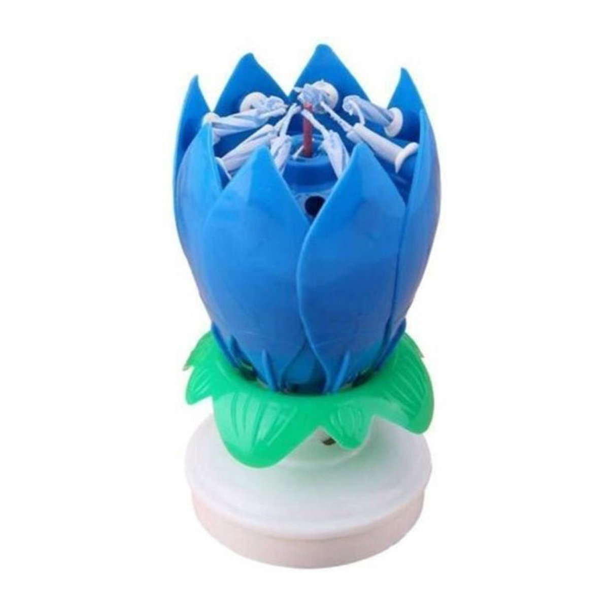 LG-EXPRO Musikkerze Lotusblume in Blau für Kindergeburtstage H: 12 cm, B: 6 cm, T: 6 cm - Bild 1
