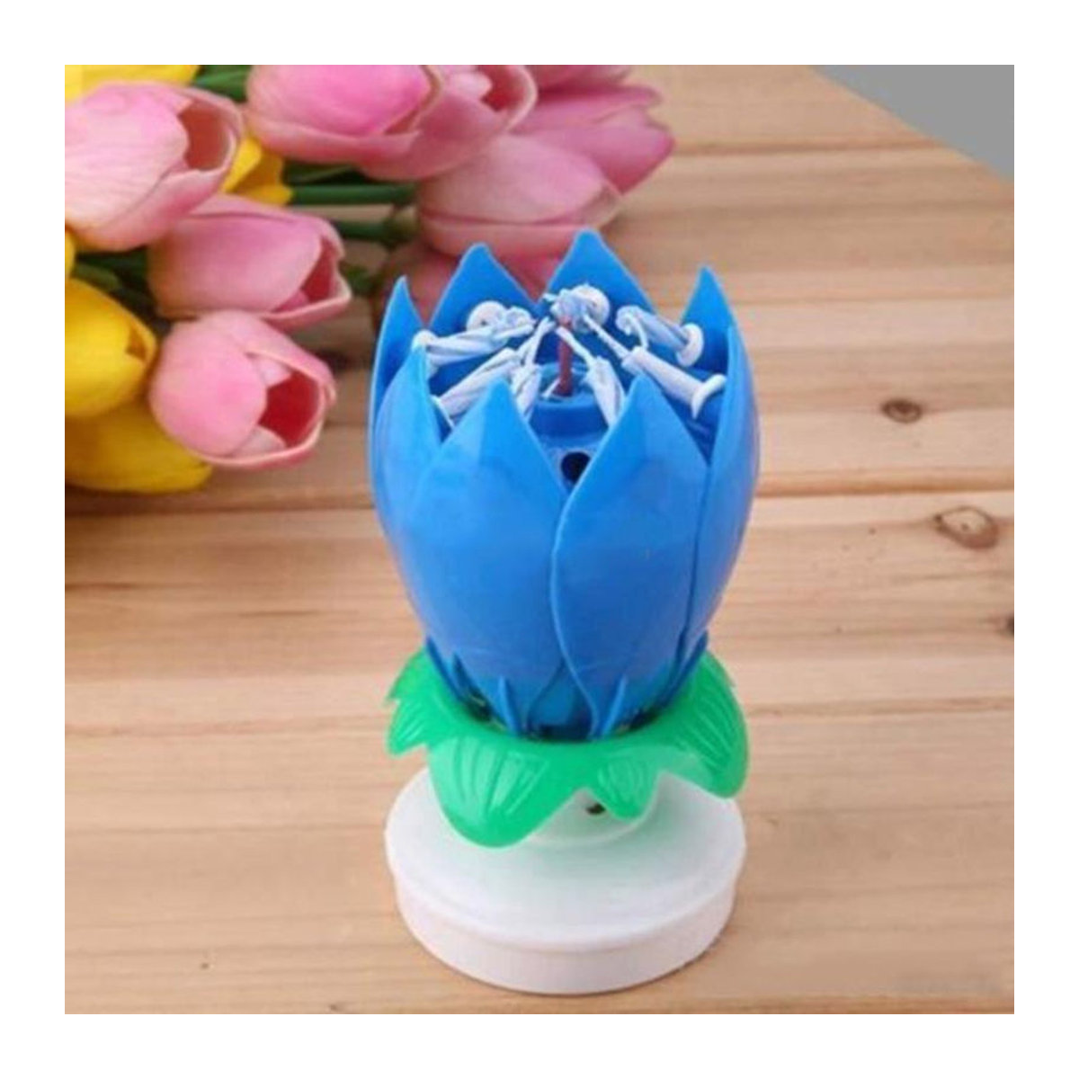 LG-EXPRO Musikkerze Lotusblume in Blau für Kindergeburtstage H: 12 cm, B: 6 cm, T: 6 cm - Bild 2