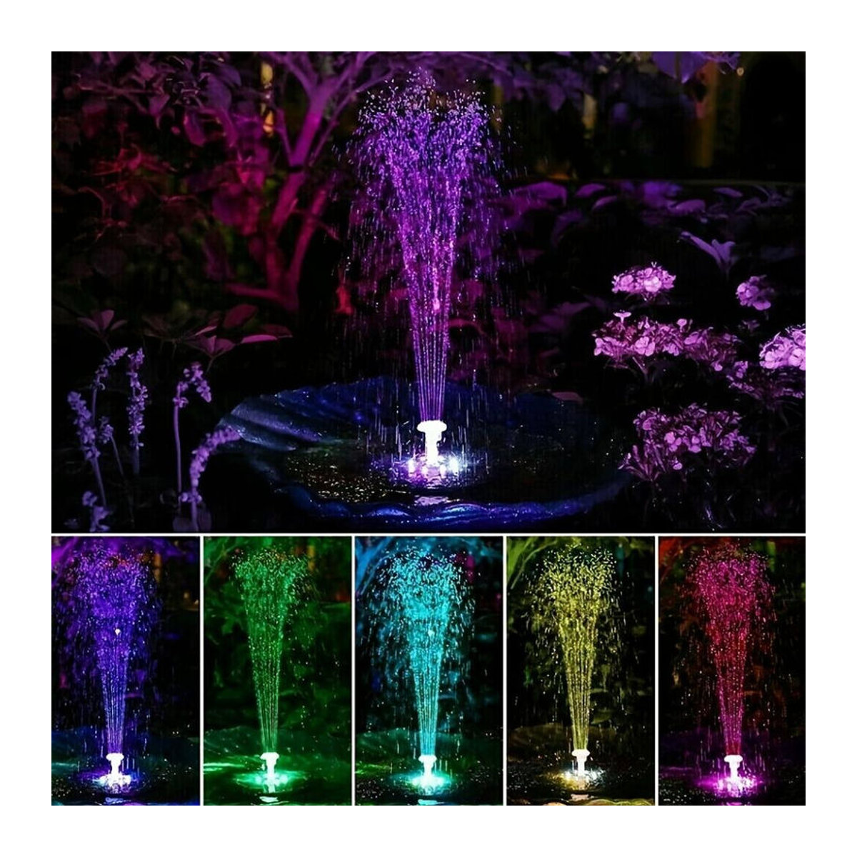 LIAESMART Home Solarbetriebene Springbrunnenpumpe mit 6 Düsen und LED, 3W, 6,3 Zoll, IPX8 wasserdicht, inklusive 1500mAh Akku, bunt - Bild 10