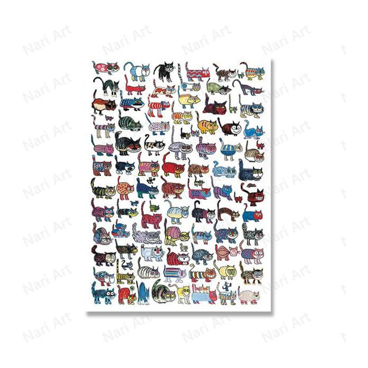 Libra Art Museum Leinwandposter 100 Katzen und eine Maus, Wandkunst Tierprint, mehrfarbig, B: 30 cm, H: 40 cm, rahmenlos - Bild 1