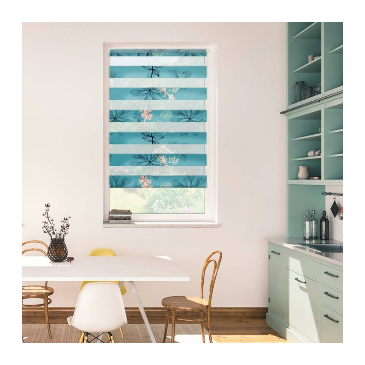 Lichtblick Doppelrollo Duo Aqua Floral Blau Klemmfix ohne Bohren B/L: 100 x 150 cm - Bild 1