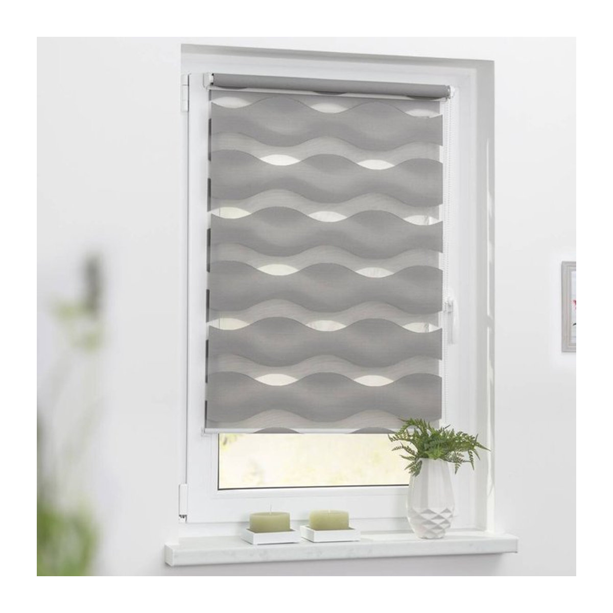 LICHTBLICK Doppelrollo Duo Welle Grau B/L: 80 x 220 cm - Bild 1