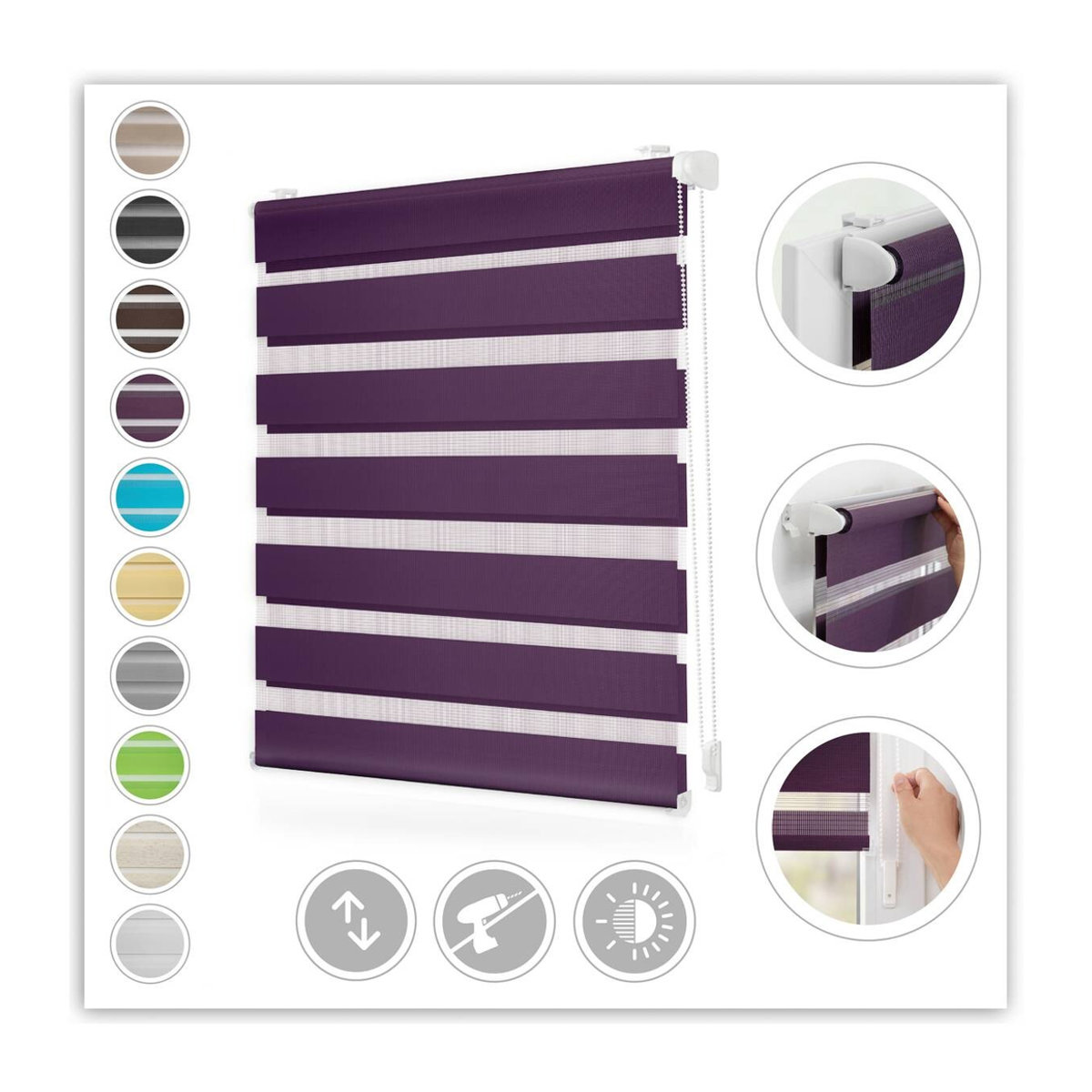 LICHTBLICK Duo Rollo Klemmfix, Brombeere, B: 55 cm, H: 150 cm - Bild 5