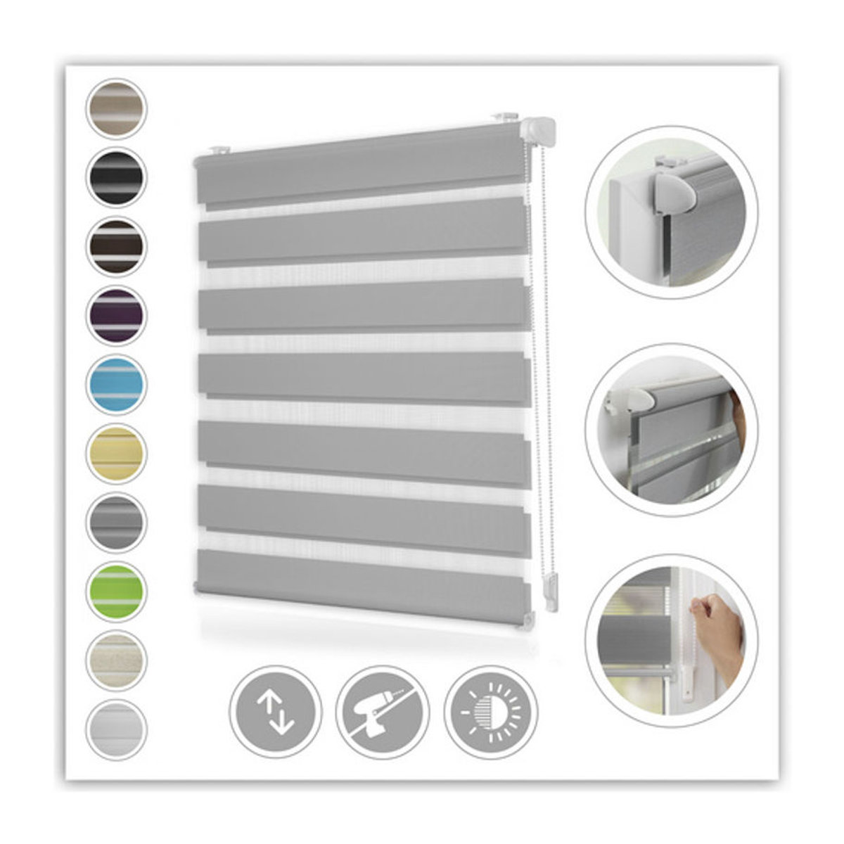 Lichtblick Duo-Rollo Klemmfix grau B/H: 95 x 150 cm - Bild 2