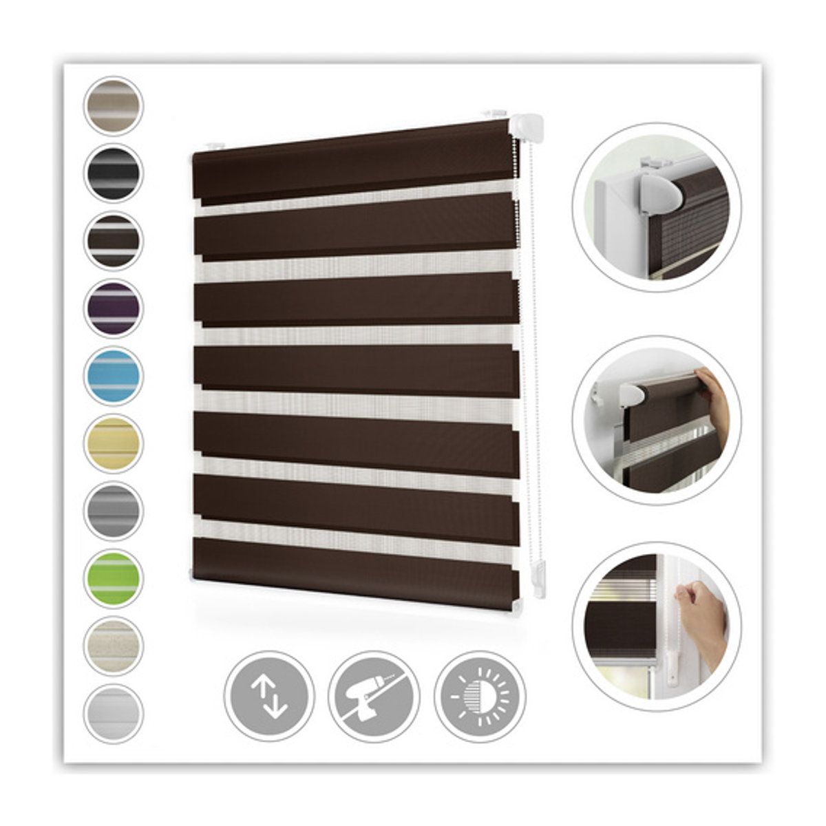 Lichtblick Duo Rollo Klemmfix ohne Bohren Dunkelbraun B: 90 cm x H: 220 cm - Bild 7