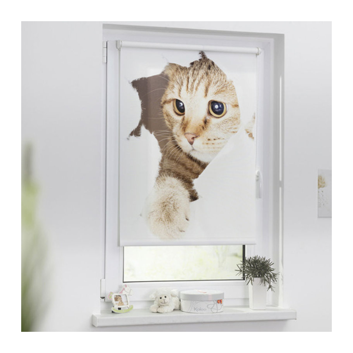 Lichtblick Klemmfix Rollo mit Katzenmotiv in Weiß und Braun, B: 60 cm x H: 150 cm - Bild 2