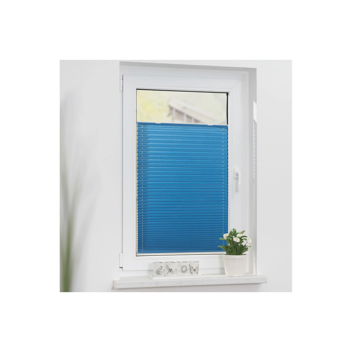Lichtblick Plissee Haftfix ohne Bohren, Blau, B: 75 cm, H: 130 cm - Bild 1