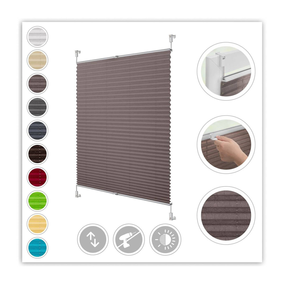 Lichtblick Plissee Klemmfix ohne Bohren in Taupe, B: 90 cm, H: 130 cm - Bild 7