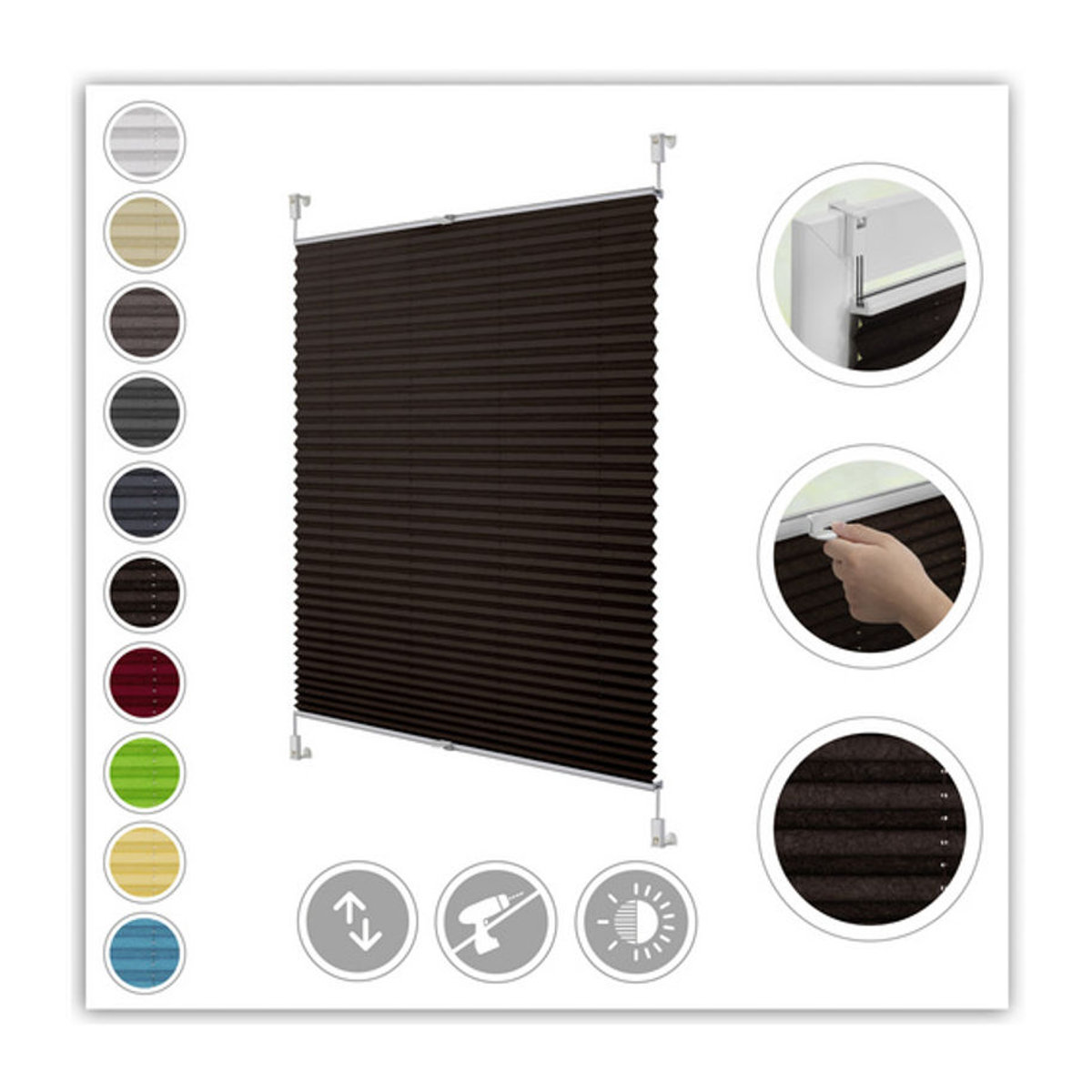 LICHTBLICK Plissee Klemmfix ohne Bohren verspannt Braun B: 70 cm x H: 210 cm - Bild 4