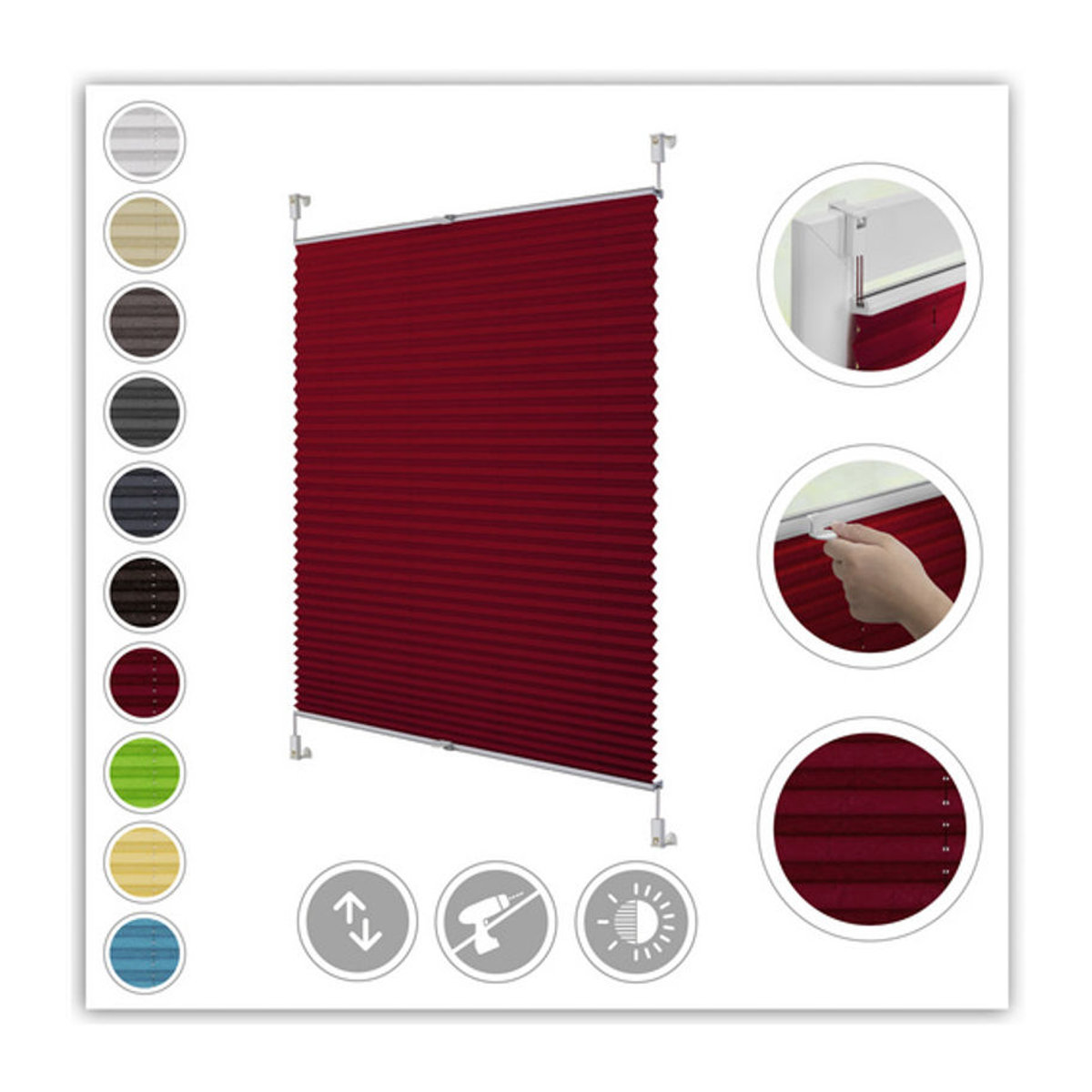 Lichtblick Plissee Klemmfix ohne Bohren verspannt Brombeer B: 70 cm, H: 210 cm - Bild 10