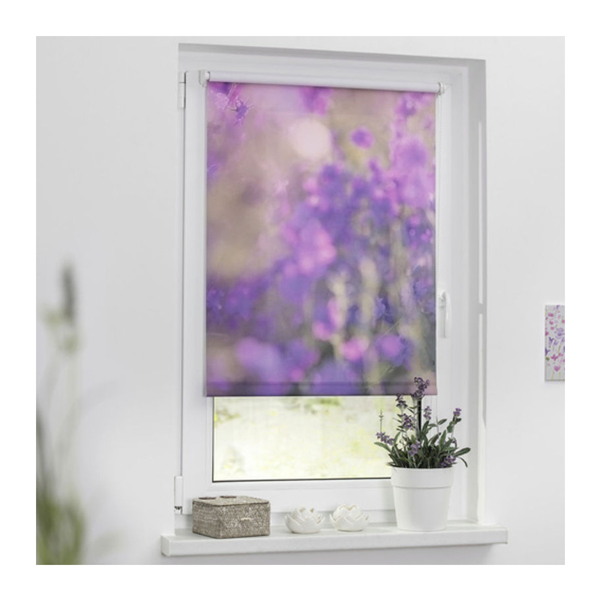 Lichtblick Rollo Klemmfix Blumenwiese blickdicht fuchsia violett lila B: 90 cm, H: 150 cm - Bild 2