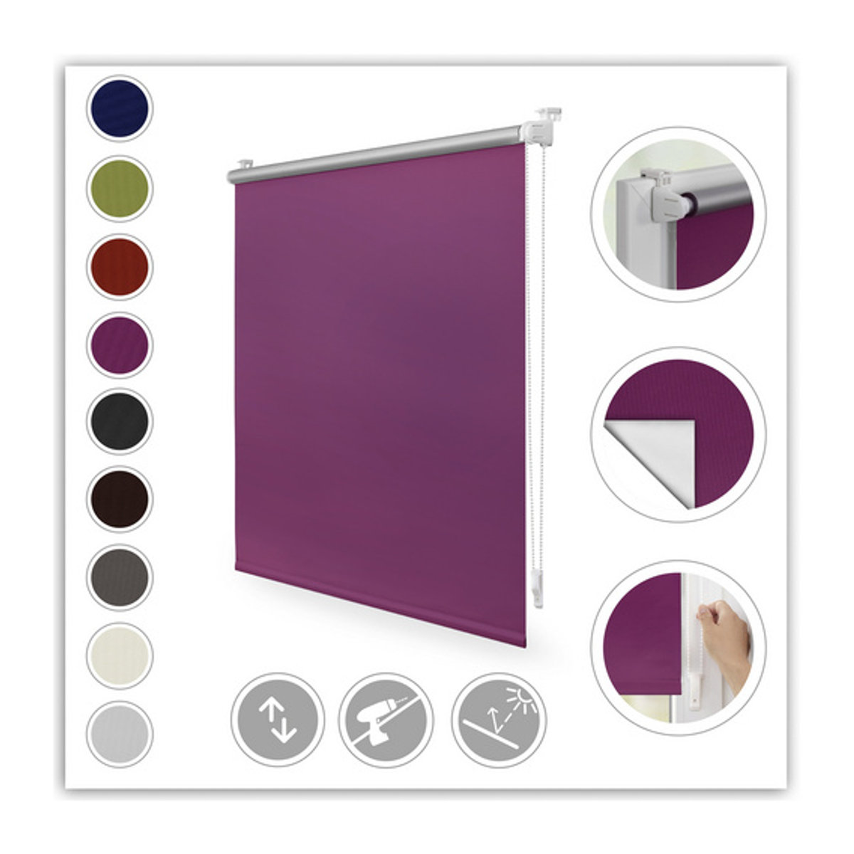 LICHTBLICK Thermo Klebe- und Klemmrollo Verdunklungsqualität in Fuchsia, B/H: 60 x 150 cm - Bild 6