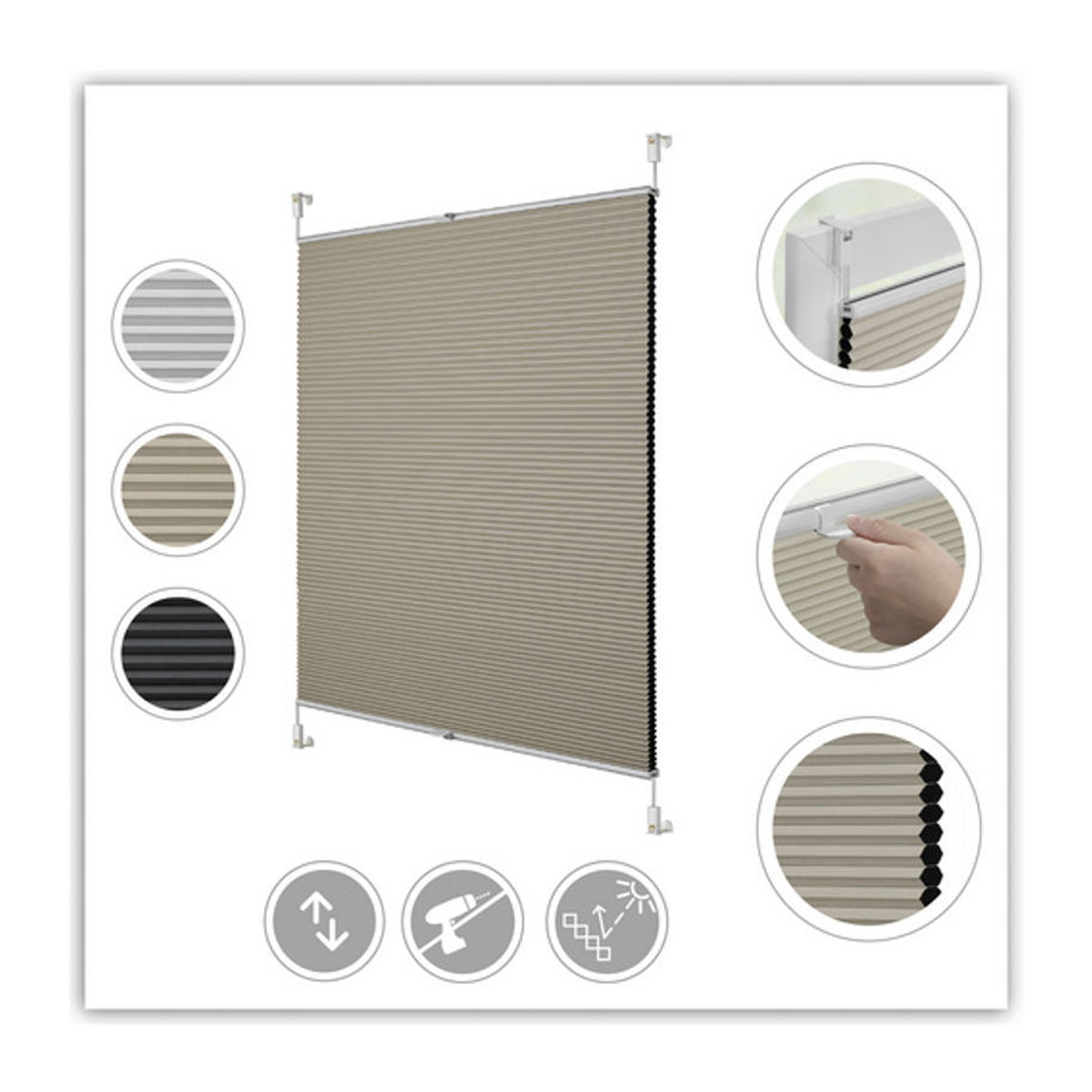 Lichtblick Thermo-Plissee Klemmfix zur Verdunkelung und Wärmedämmung, Farbe: Creme-Beige, B: 100 cm, H: 130 cm - Bild 3