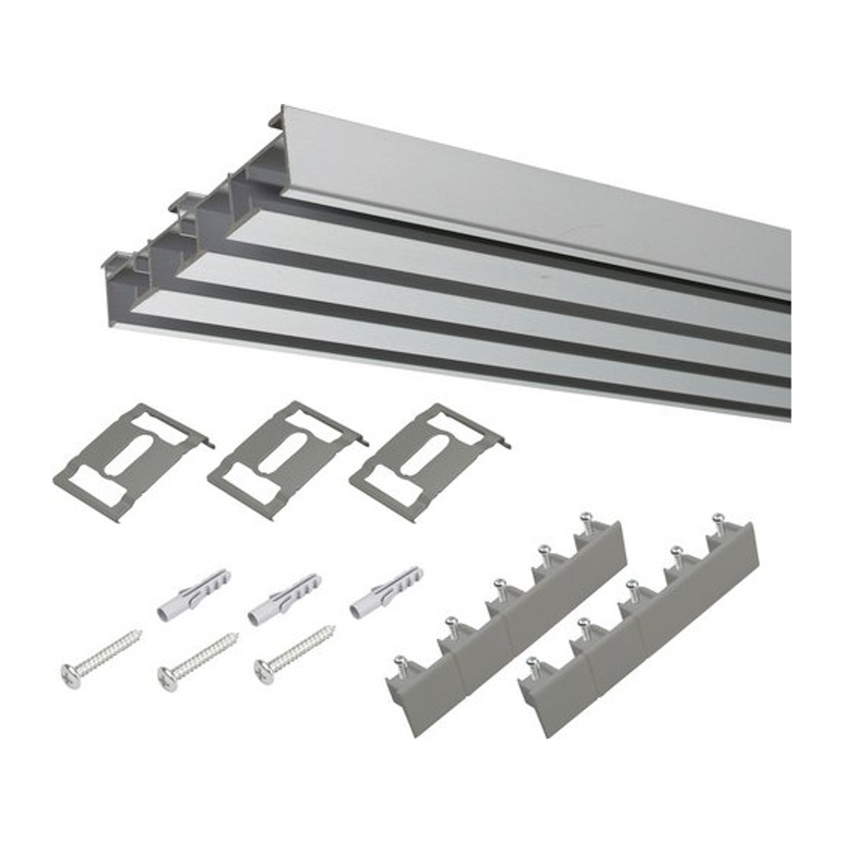 LIEDECO Flächenvorhangschiene aus Aluminium, 4-läufig, silber, Länge: 165 cm - Bild 1