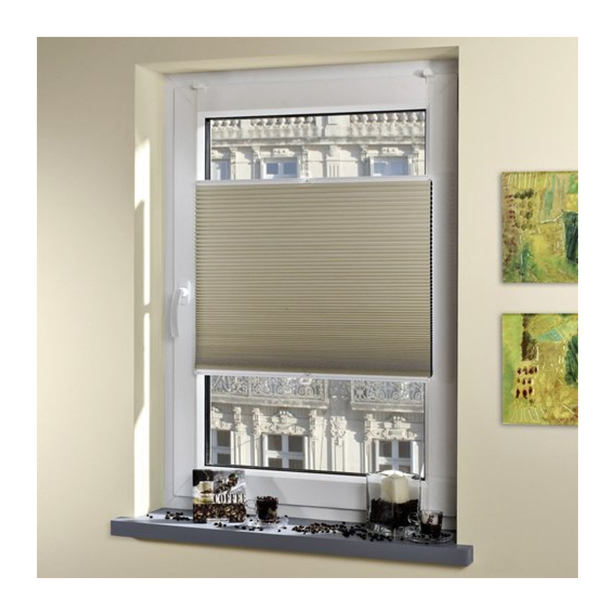 LIEDECO Klemmfix-Plissee in Beige zur Verdunkelung, B: 100 cm, H: 130 cm - Bild 1