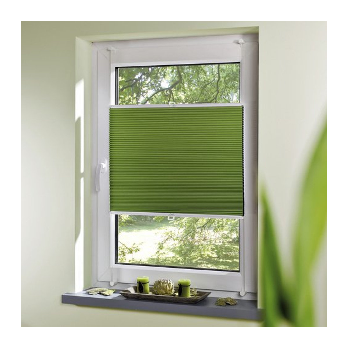 LIEDECO Klemmfix-Plissee in Grün zur Verdunkelung, B: 90 cm, H: 130 cm - Bild 1