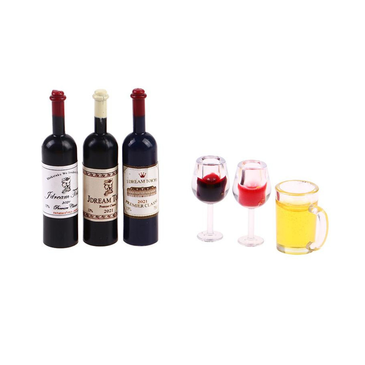 Life Blood Miniatur-Set aus Glas und Kunstharz mit Weinbechern, Bierkrügen und Weinflaschen in Schwarz für Puppenhaus im Maßstab 1:12 - Bild 2
