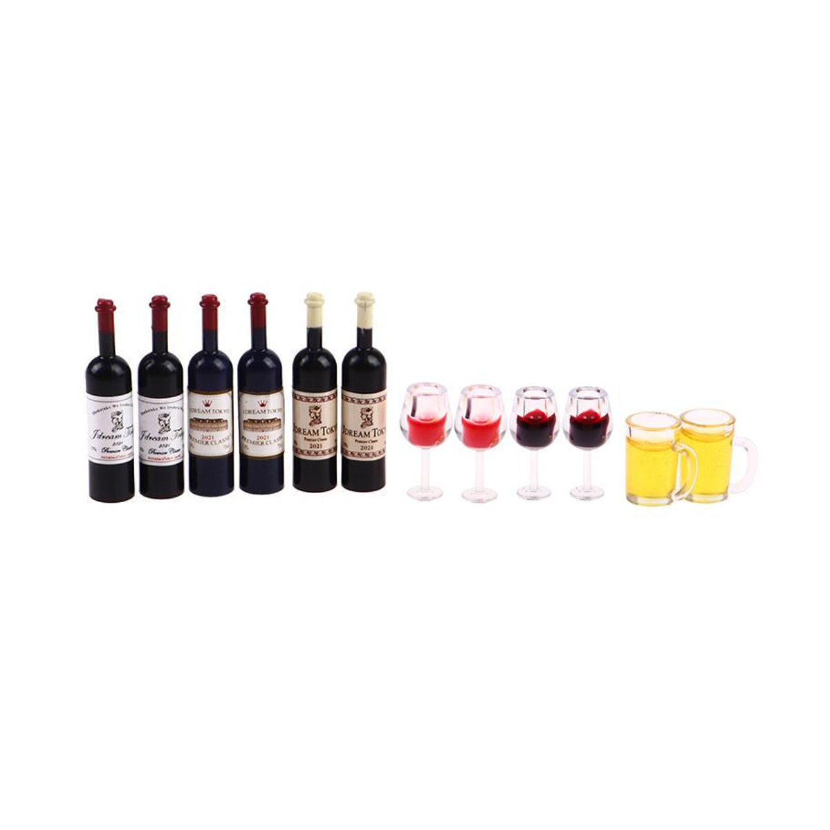 Life Blood Miniatur-Set aus Glas und Kunstharz mit Weinbechern, Bierkrügen und Weinflaschen in Schwarz für Puppenhaus im Maßstab 1:12 - Bild 4