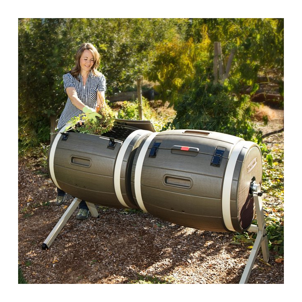 Lifetime Doppelkomposter Trommelkomposter Fass, braun, 380 l, T x B x H: 79 x 160 x 110 cm - Bild 1
