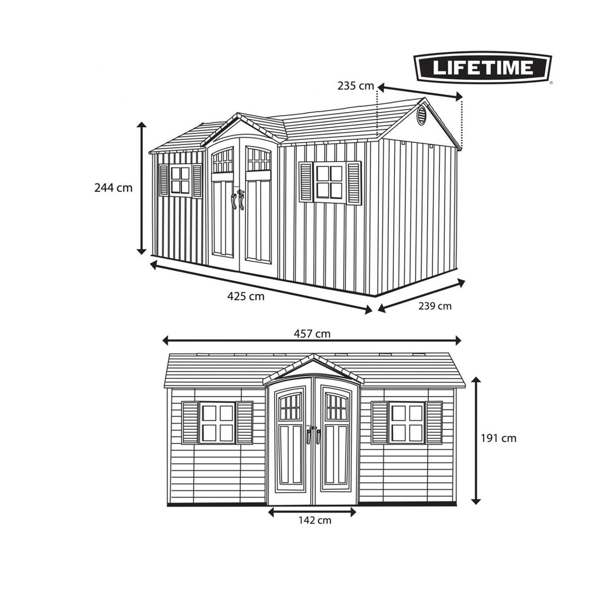 Lifetime Gerätehaus Castle aus Kunststoff in Grau B/H/L: 457,2 x 238,76 x 238,76 cm - Bild 3