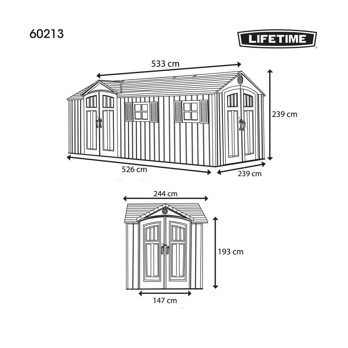 Lifetime Kunststoff Gerätehaus Chateau Landhaus Grau B/H/T: 533,4 x 243,8 x 244 cm - Bild 2