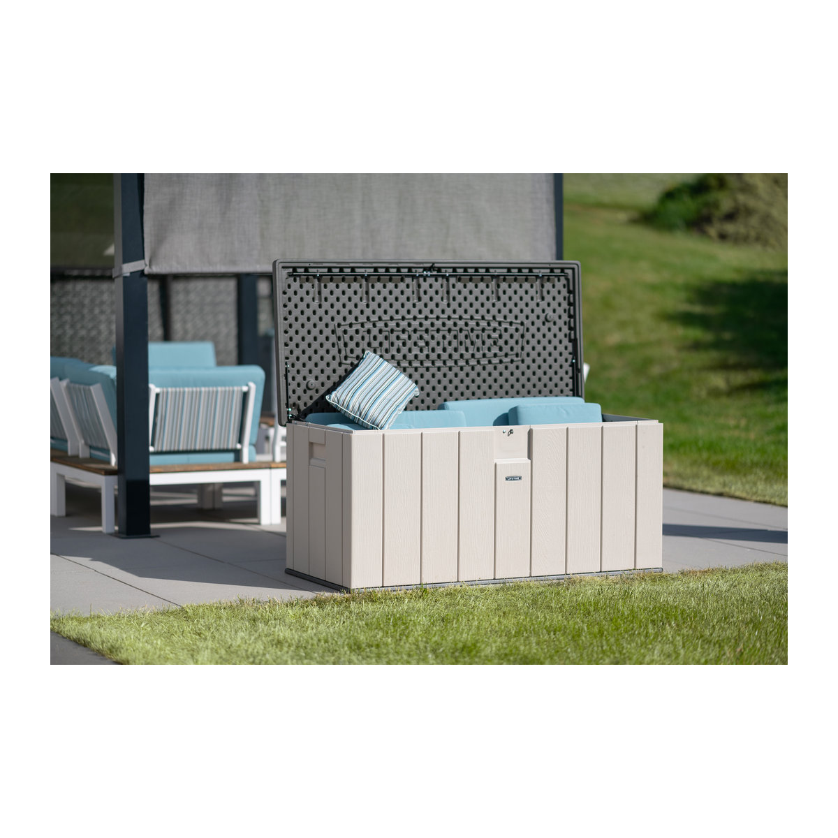 Lifetime Kunststoff Kissenbox Harmony Polsteraufbewahrung 568 l Lichtgrau B/H/L: 151 x 70 x 72 cm - Bild 4
