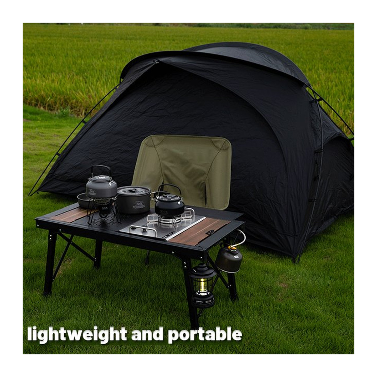 LIFEWITHCAMP 3-teiliger Camping-Hubtisch aus Aluminiumlegierung mit abnehmbarem Grill und Erweiterungsfunktion, Schwarz - Bild 1