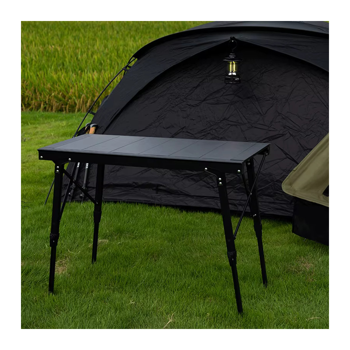 LIFEWITHCAMP 3-teiliger Camping-Hubtisch aus Aluminiumlegierung mit abnehmbarem Grill und Erweiterungsfunktion, Schwarz - Bild 3