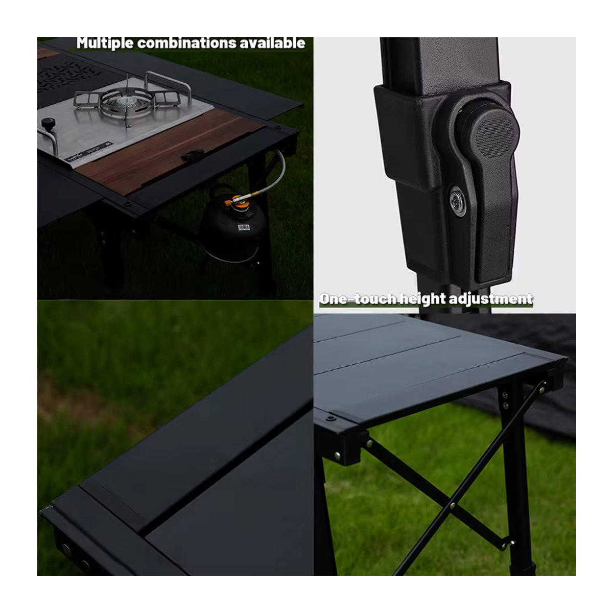 LIFEWITHCAMP 3-teiliger Camping-Hubtisch aus Aluminiumlegierung mit abnehmbarem Grill und Erweiterungsfunktion, Schwarz - Bild 4