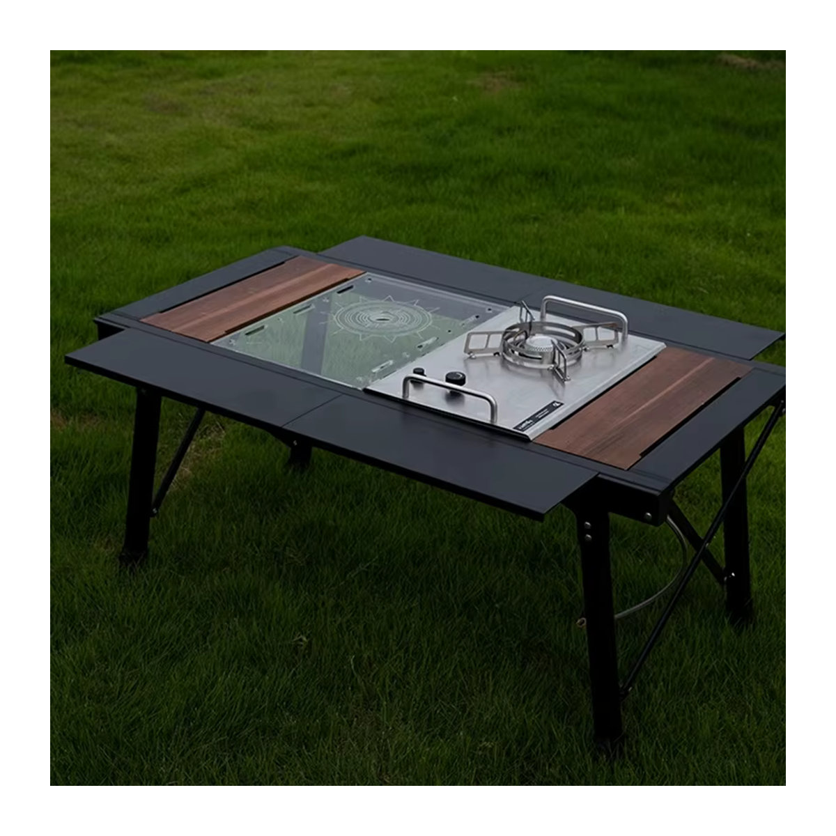 LIFEWITHCAMP 3-teiliger Camping-Hubtisch aus Aluminiumlegierung mit abnehmbarem Grill und Erweiterungsfunktion, Schwarz - Bild 6