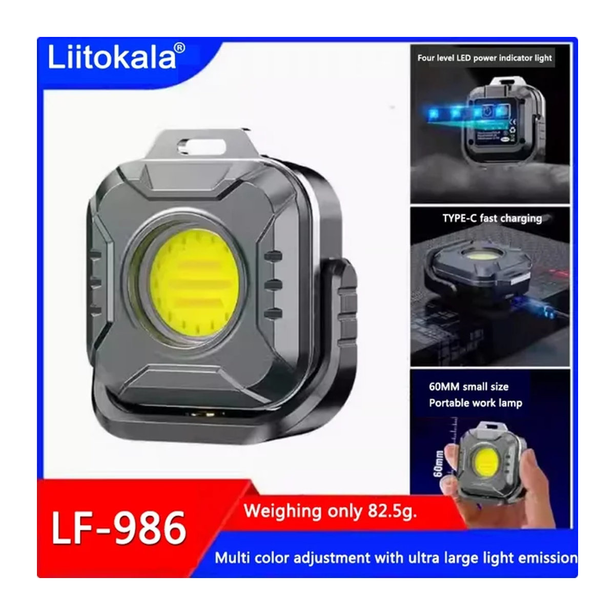 LiitoKala LF-986 Mini-Arbeitsleuchte mit COB-LED, multifunktionale tragbare Lampe für Outdoor-Camping, wiederaufladbar via USB-C - Bild 1