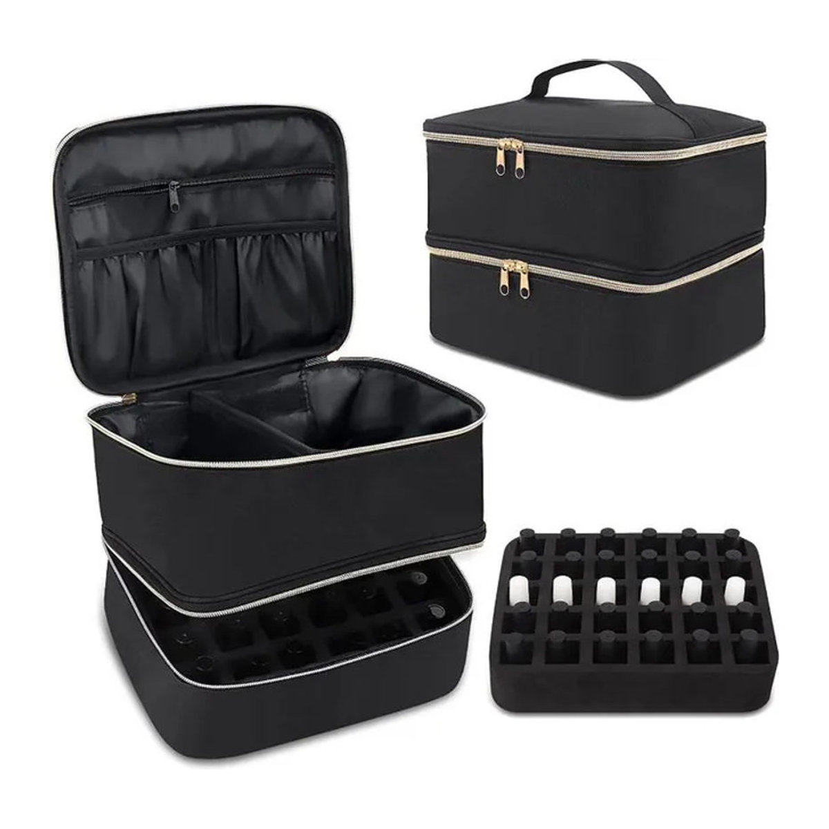 LIJIAO Nagellack-Aufbewahrungstasche und Kosmetik-Organizer in Schwarz mit 30 Fächern und zwei Ebenen im minimalistischen Design - Bild 1